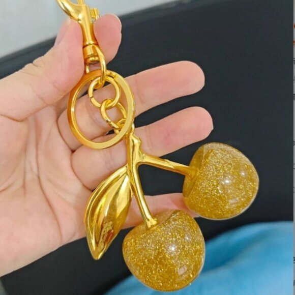New! Popular!! Hot! Gorgeous sparkle Large Gold Cherries bag charm clip - Picture 1 of 2